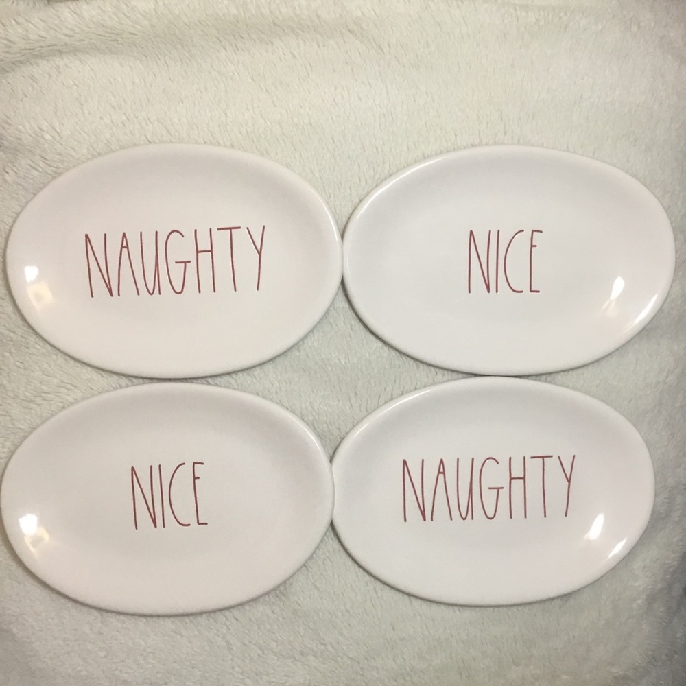 Rae Dunn LL NAUGHTY NICE Christmas Plate Set New